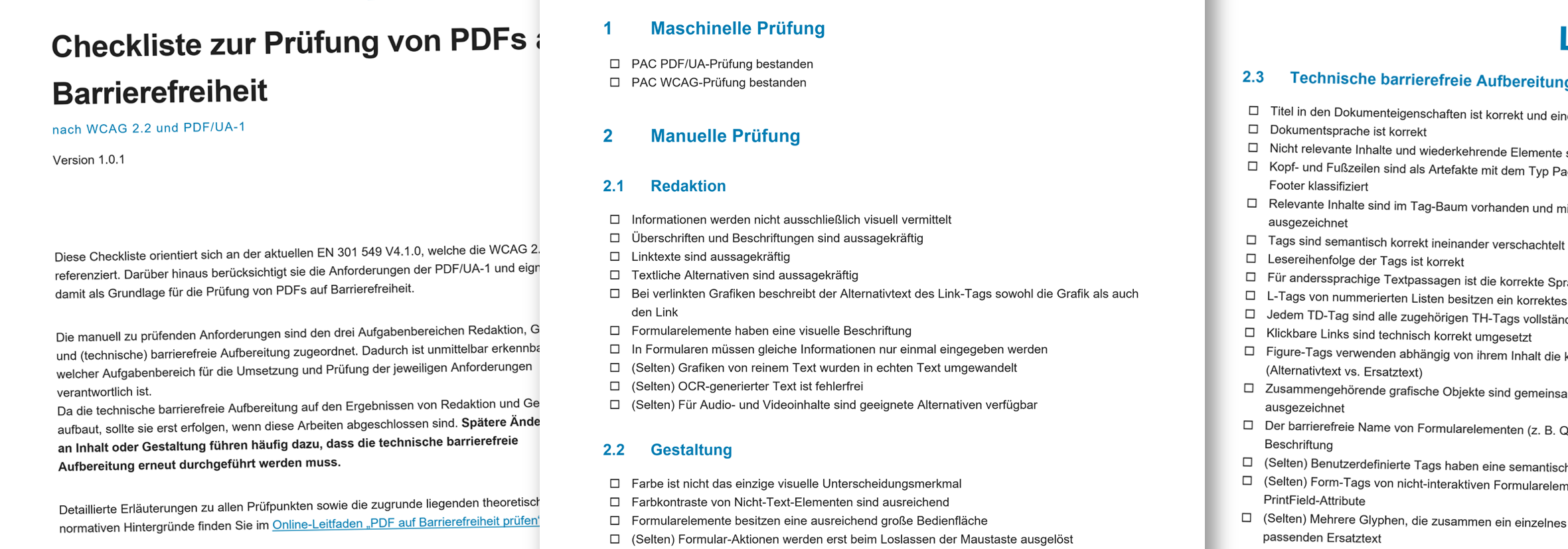 Vorschau der Checkliste zur Prüfung von PDFs auf Barrierefreiheit