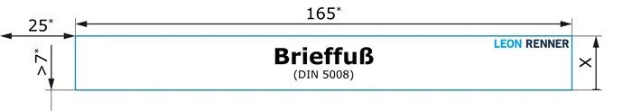 Bemaßter Brieffuß eines Geschäftsbriefes nach DIN 5008