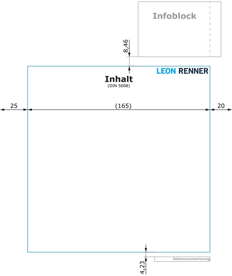 Bemaßter Inhaltsbereich eines Geschäftsbriefes nach DIN 5008