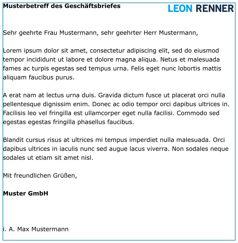 Beispiel für den Inhaltsbereich eines Geschäftsbriefes nach DIN 5008