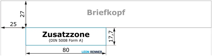 Bemaßte Zusatz- und Vermerkzone eines Geschäftsbriefes nach DIN 5008 Form A